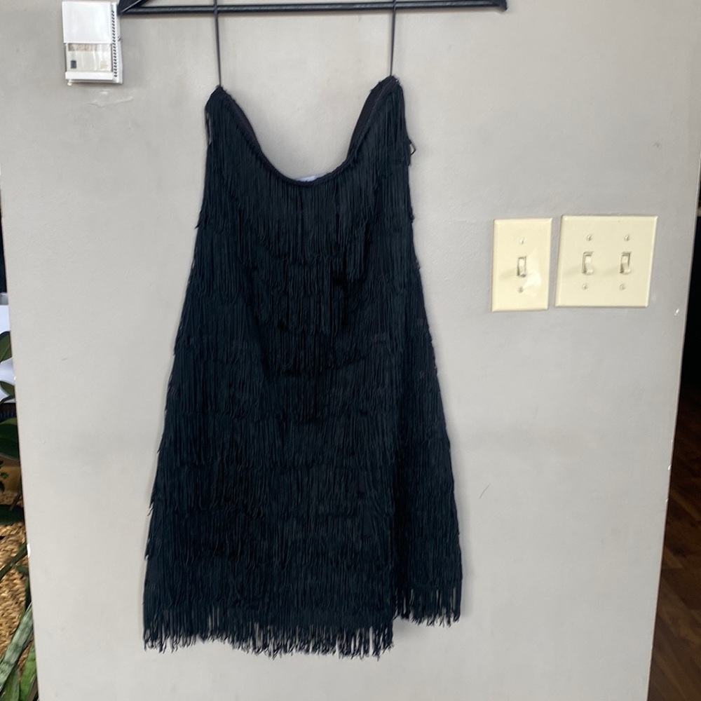 Express Black Strapless mini dress size 2 with fringe (flapper)
